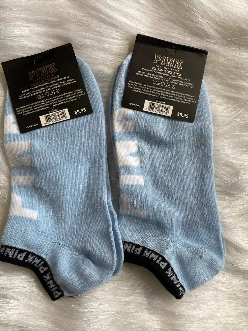 PINK Victoria's Secret Sky Blue Ankle Socks with Black Trim - 2 Pack